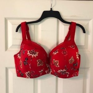 Cacique Red Floral Balconette Bra 42F